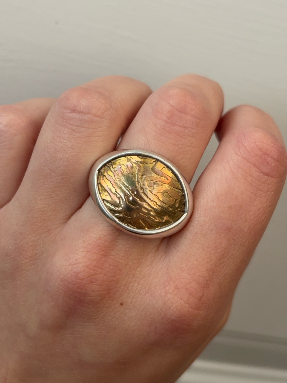 Retired Silpada Sterling Silver Bronze Two Tone Wood Grain Timber Ring - Picture 3 of 10
